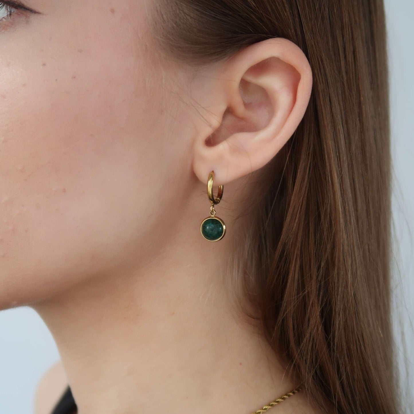 "GREEN MARBLE" - Drop Earrings in Gold (Stainless Steel)