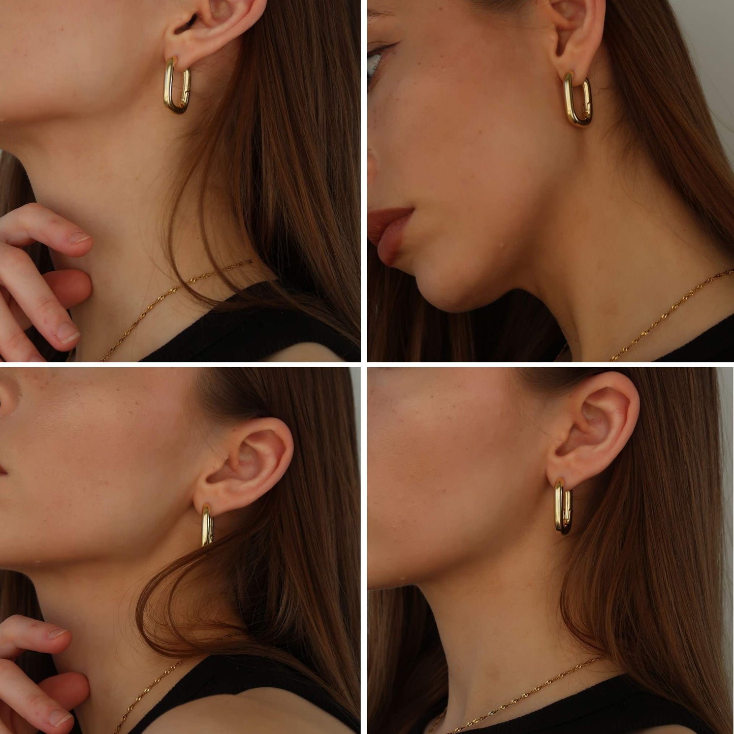 "O SHAPE GLEAM" - Gold or Silver Rectangle Hoop Earrings (Copper)