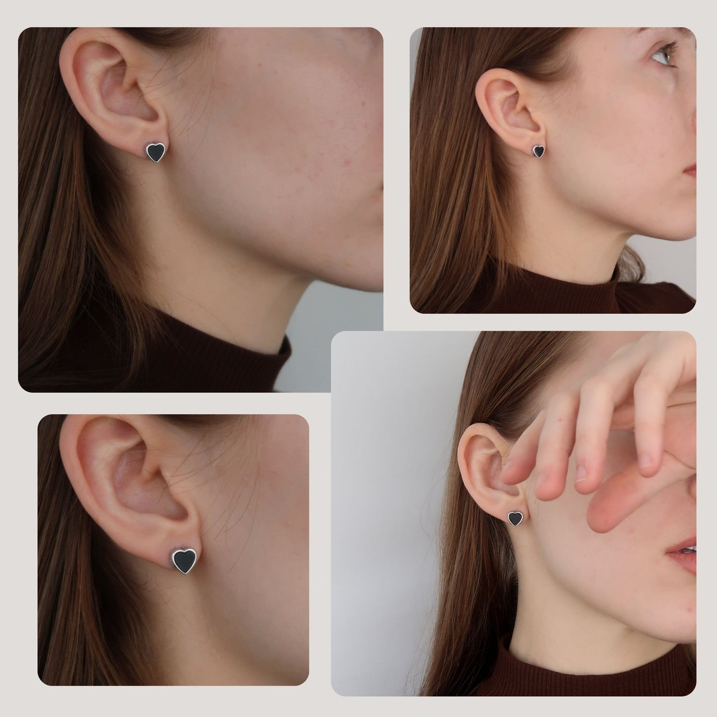 BLACK HEART STUDS - Sterling Silver, Platinum Plating