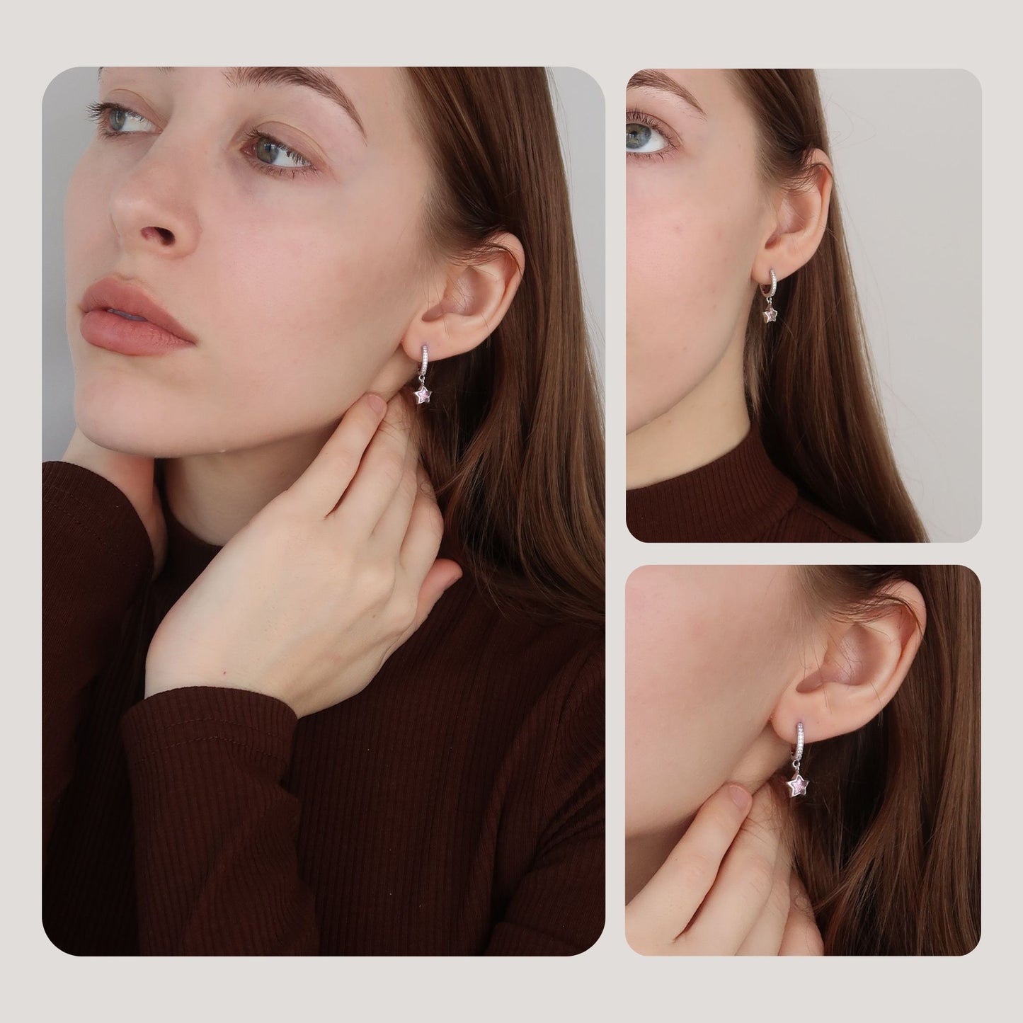 Pink Star Drop Earrings  - Platinum on Sterling Silver