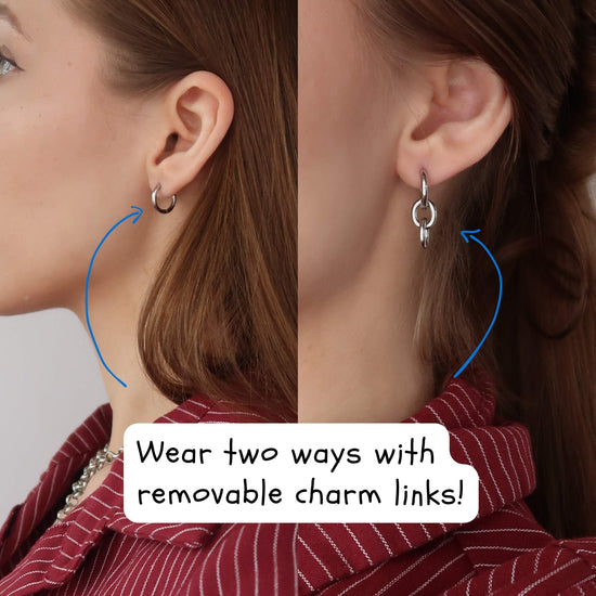 Silver Link Hoops - Round Hanging Drop Earrings (Stainless Steel)