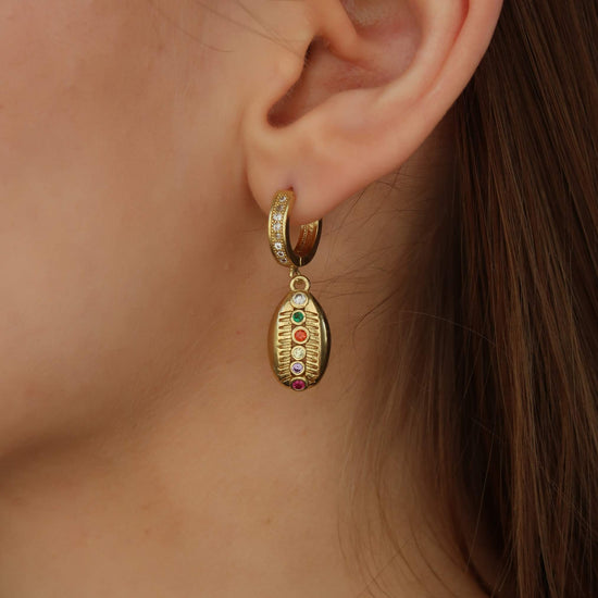 Gold Pave Shell - Small Drop Hoop Earrings (Gold-toned Copper)