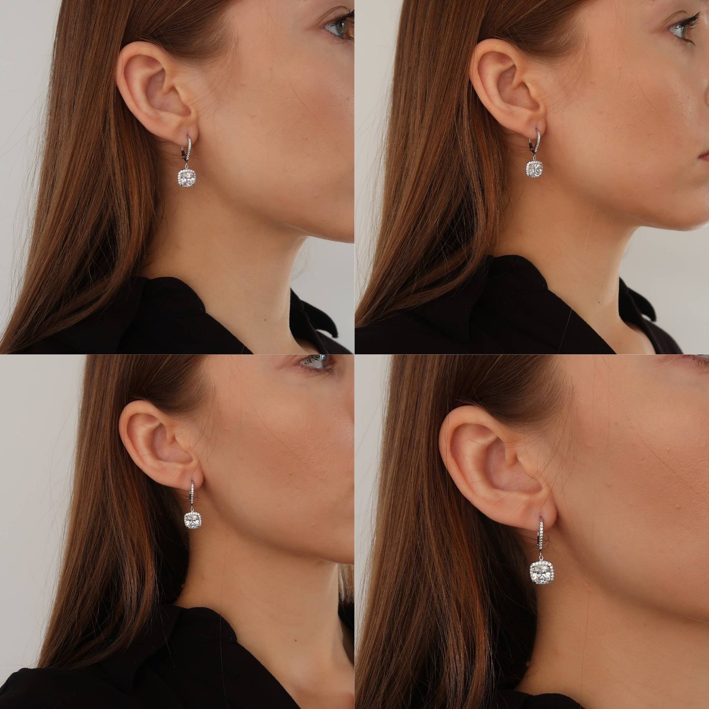 Silver Drop Pave Earrings (with sparkling crystals) - Platinum Plated Sterling Silver