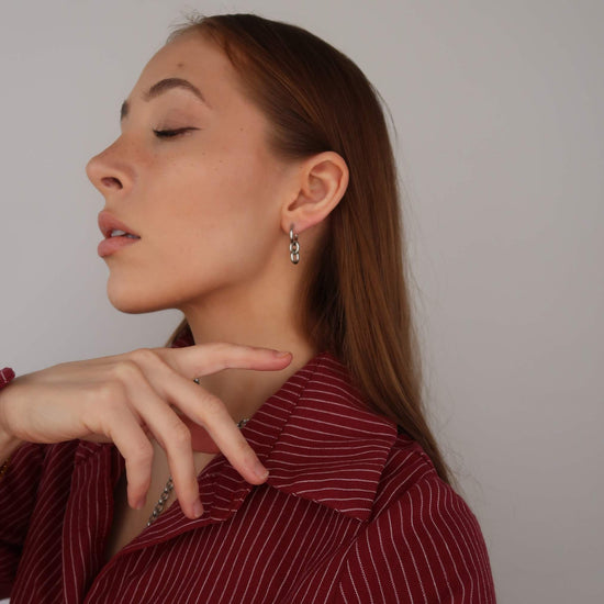 Silver Link Hoops - Round Hanging Drop Earrings (Stainless Steel)