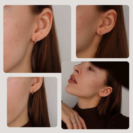 Multi Coloured Rainbow Huggies - Gold Small Hoop Earrings