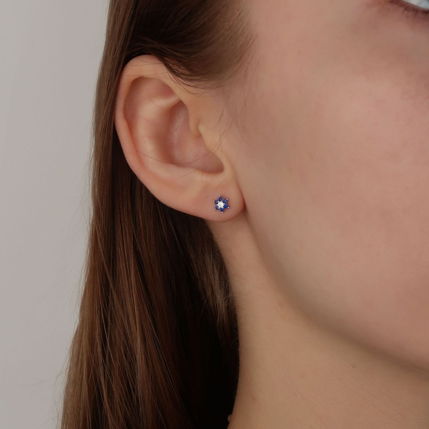 BLUE STAR FLOWER (single earring) - Sterling Silver Screw Stud