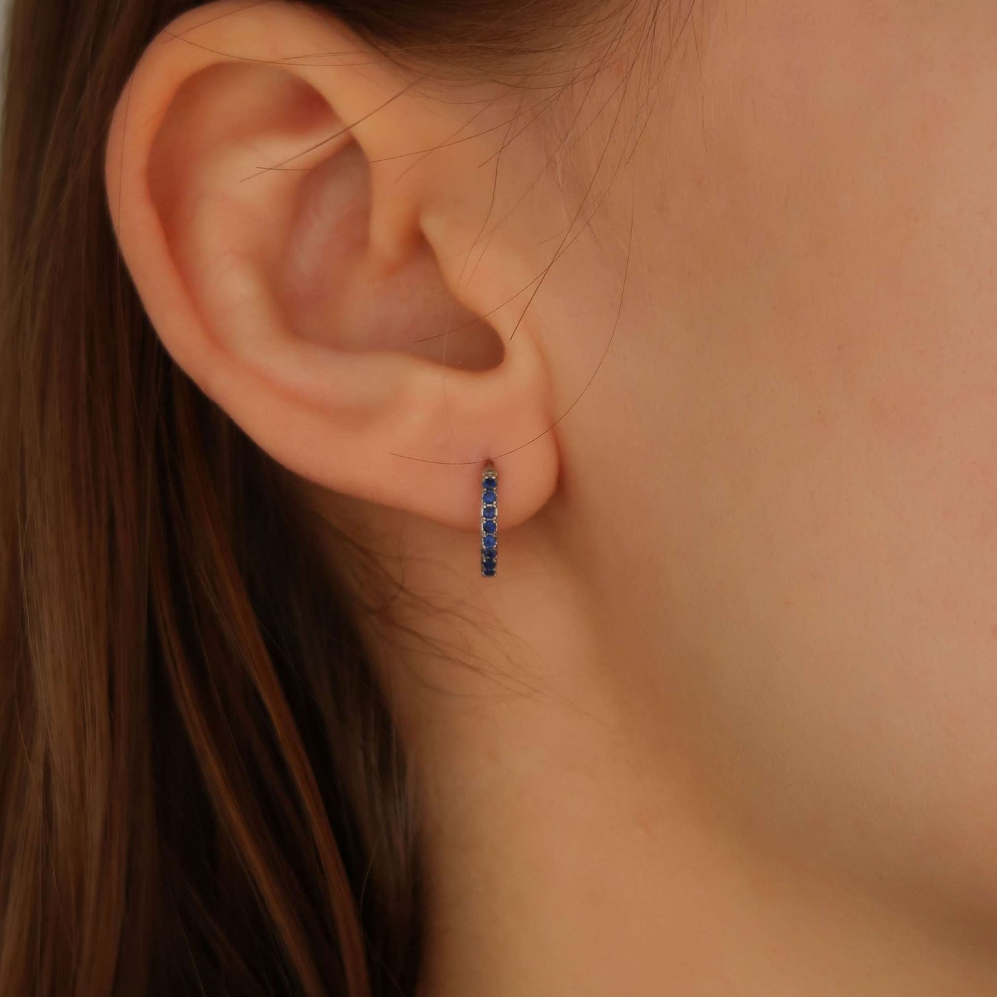 Blue pave huggies, Sterling Silver Earrings