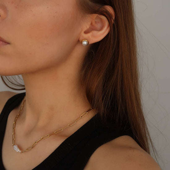 Gold Pearl Screw Back Earrings (Imitation Pearls)