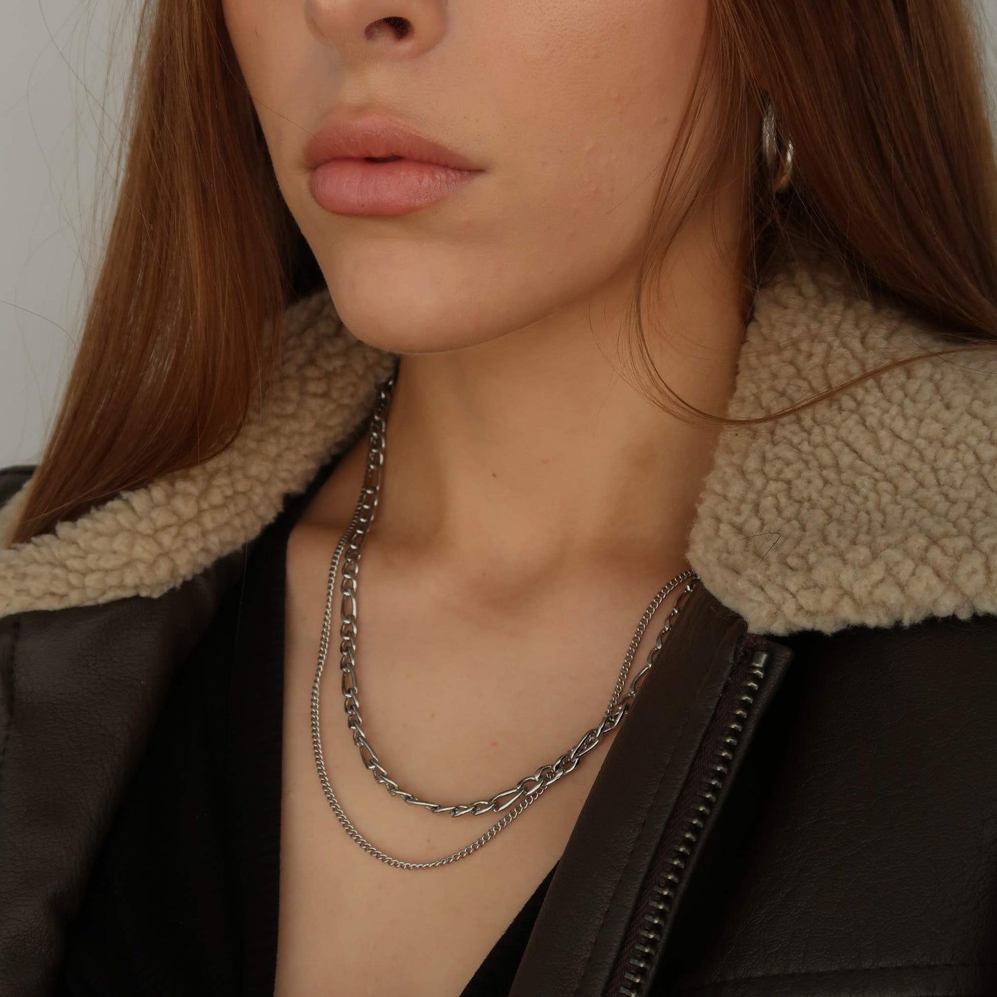 Silver Layered Figaro & Curb Chain - Silver Necklace