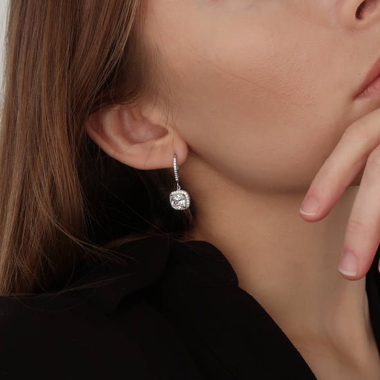 Silver Drop Pave Earrings (with sparkling crystals) - Platinum Plated Sterling Silver