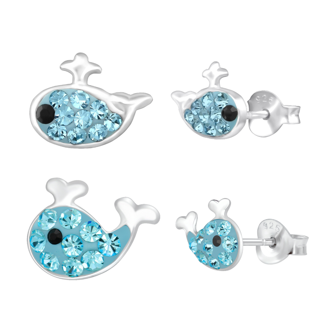 Kids Blue Whale Earrings - Sterling Silver Studs (2 Styles)
