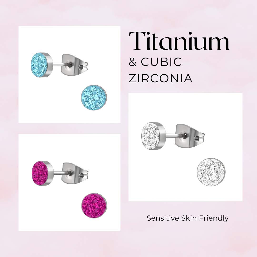 5MM Titanium Studs with Diamonte Crystals