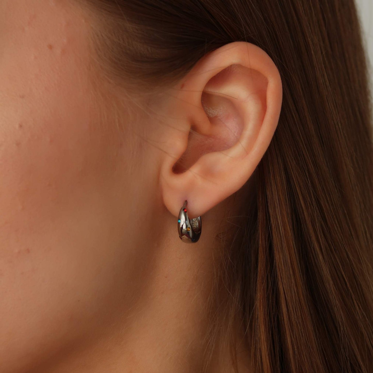 Chubby Huggie Hoops - Colourful Silver Dome Earrings