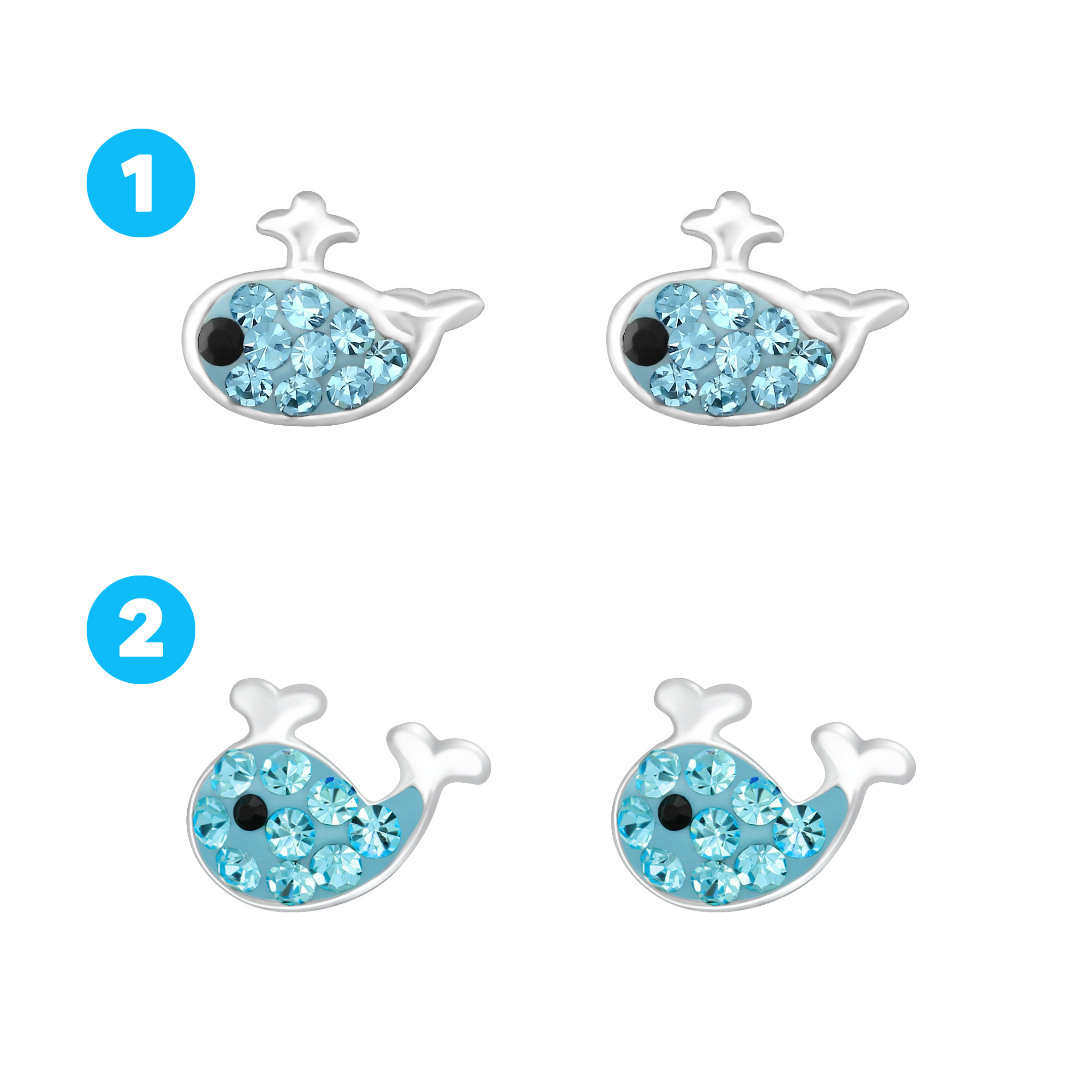 Kids Blue Whale Earrings - Sterling Silver Studs (2 Styles)