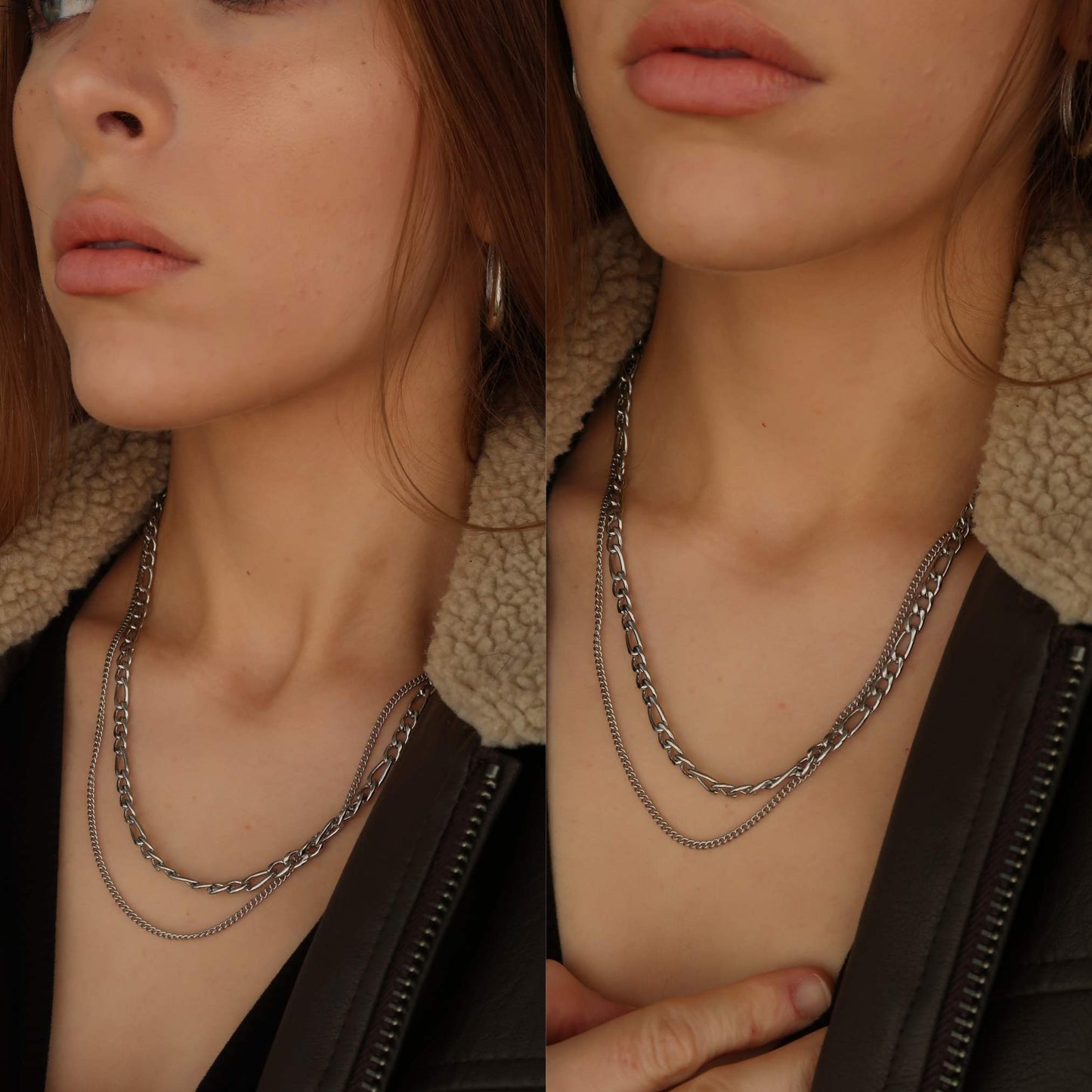 Silver Layered Figaro & Curb Chain - Silver Necklace