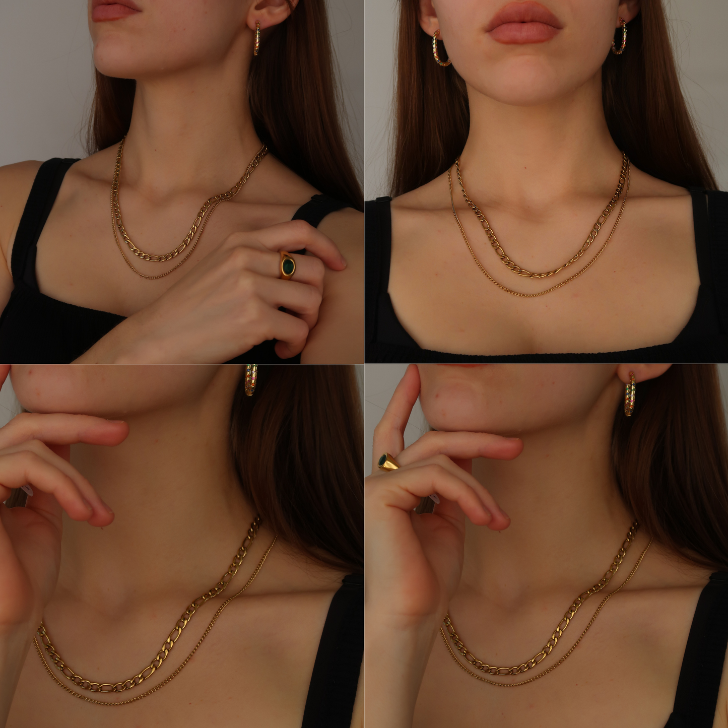 Gold Layered Figaro & Curb Chain - Gold Necklace