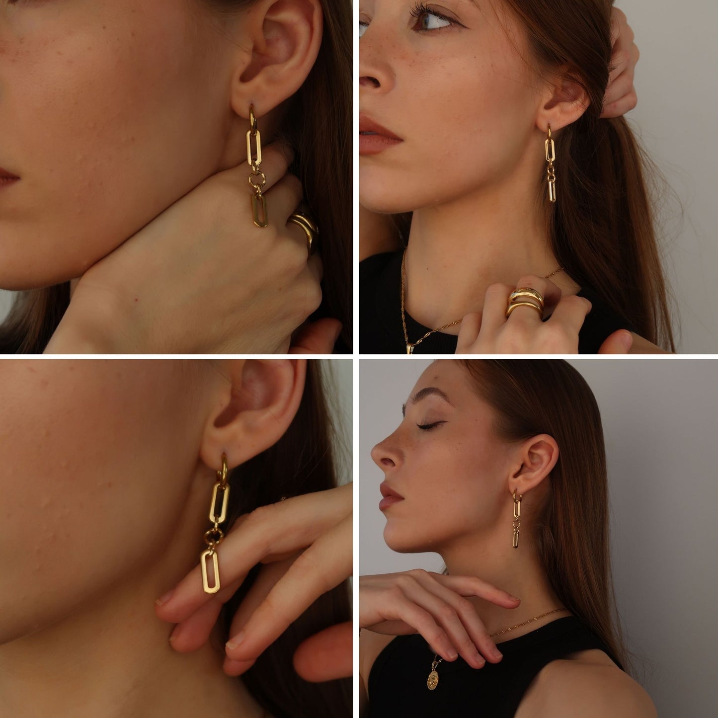 Chain Link Hoops - GOLD Geometric Hang Drop Earrings (Waterproof)