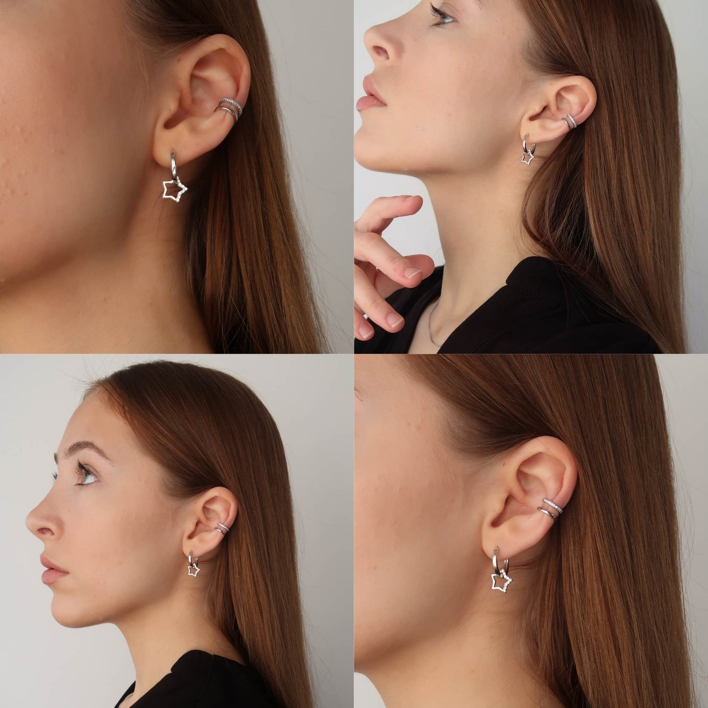 Star Silver Hoops - Platinum Plated Sterling Silver Earrings