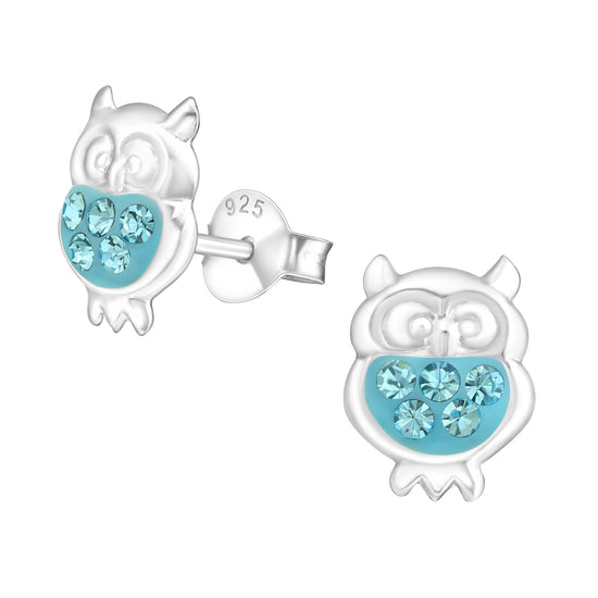 Owl Earrings - Children's Sparkling Sterling Silver