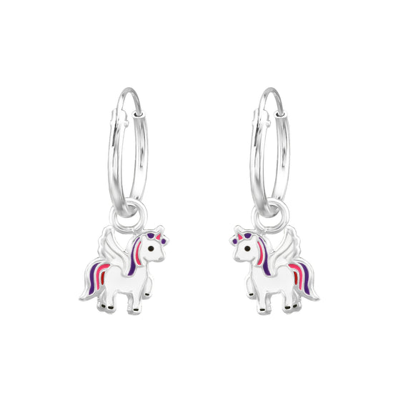 Unicorn Hoop Earrings - Kids Sterling Silver Sleepers