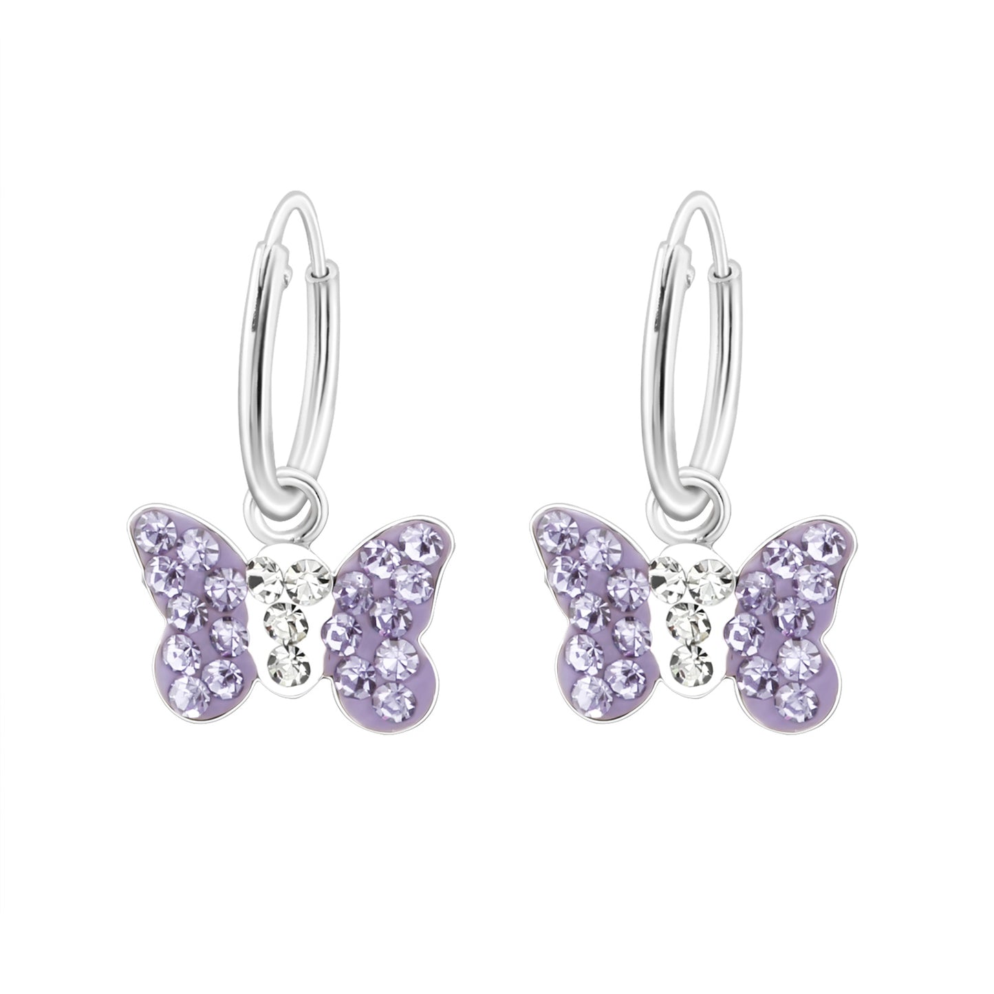 Butterfly Hoop Earrings- Purple Sterling Silver Sleepers