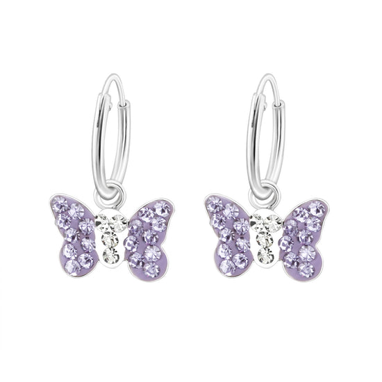 Butterfly Hoop Earrings- Purple Sterling Silver Sleepers