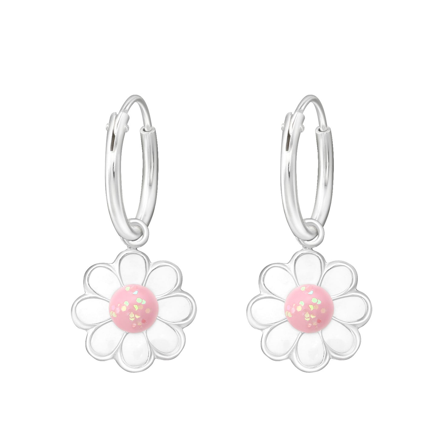 Kids Flower Hoop Earrings - Sterling Silver Sleepers