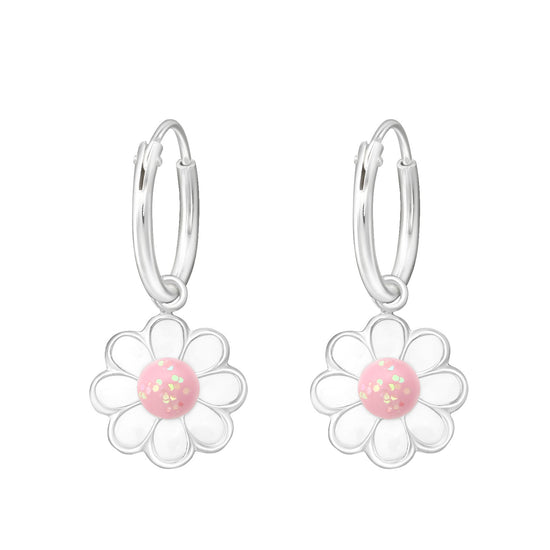 Kids Flower Hoop Earrings - Sterling Silver Sleepers