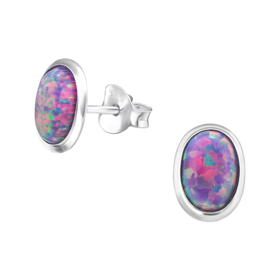Fake Opal Earrings, Colour Shifting - Silver Plated Sterling Silver