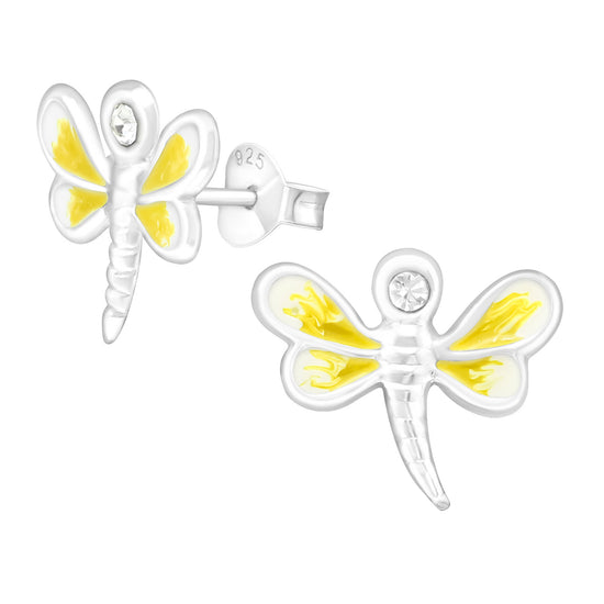 Yellow Dragonfly Earrings - Sterling Silver