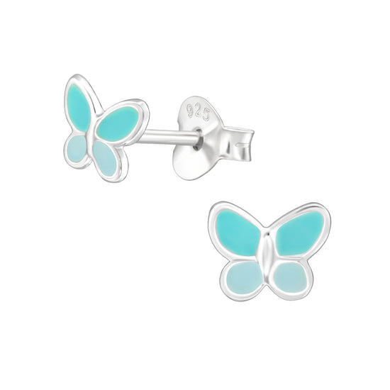 Blue butterfly Earrings, Kids Sterling Silver Studs