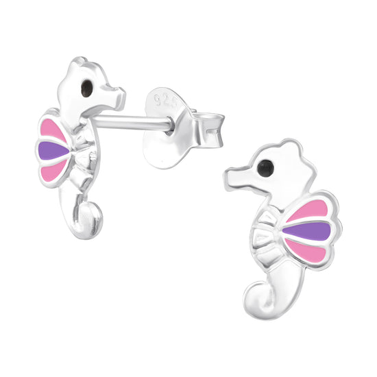 Sterling Silver Seahorse Studs - Kids Hypoallergenic Earrings