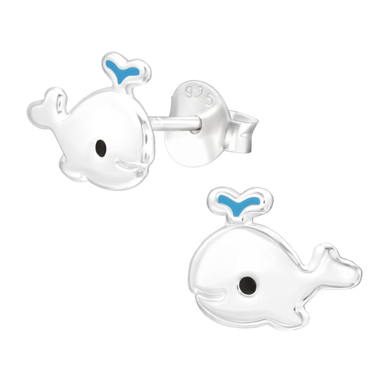 Sterling Silver Whale Earrings - Kids Cute Sea Creature Studs