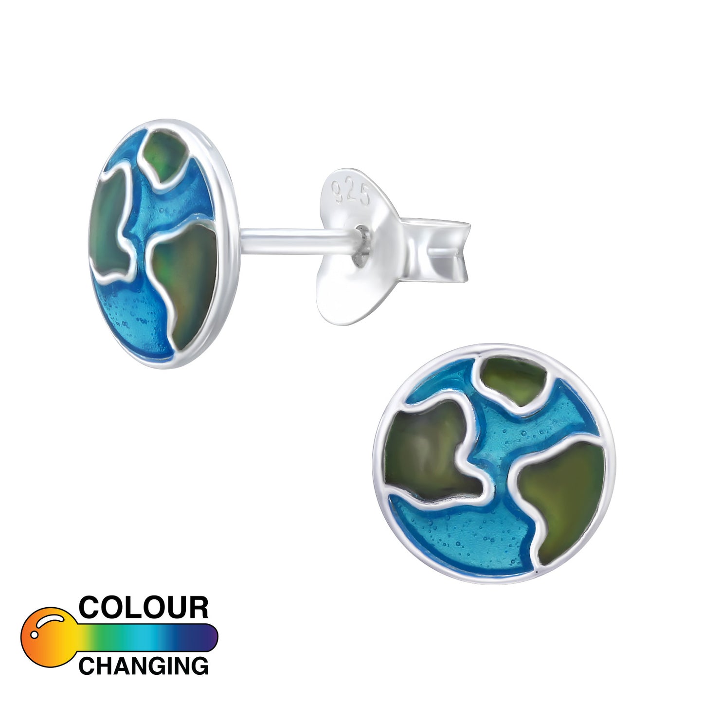 Changing Colour Mood Earrings, Planet Earth World Studs