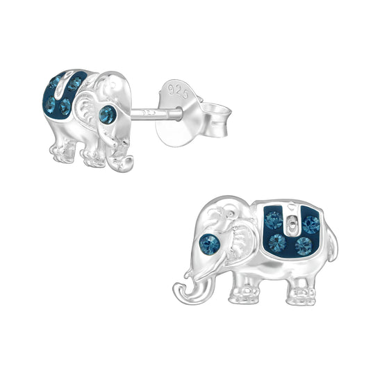 Blue Elephant Earrings - Sterling Silver Animal Studs