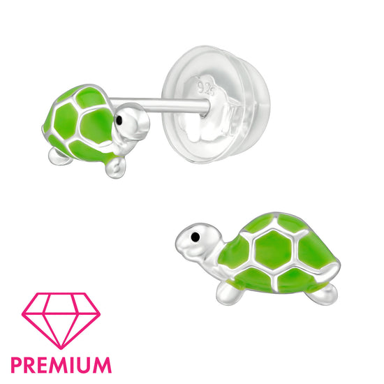 Green Turtle Earrings - Premium Kids Sterling Silver Studs