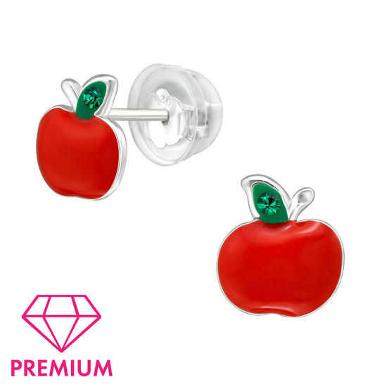 Red Apple Earrings - Premium Sterling Silver Fruit Studs