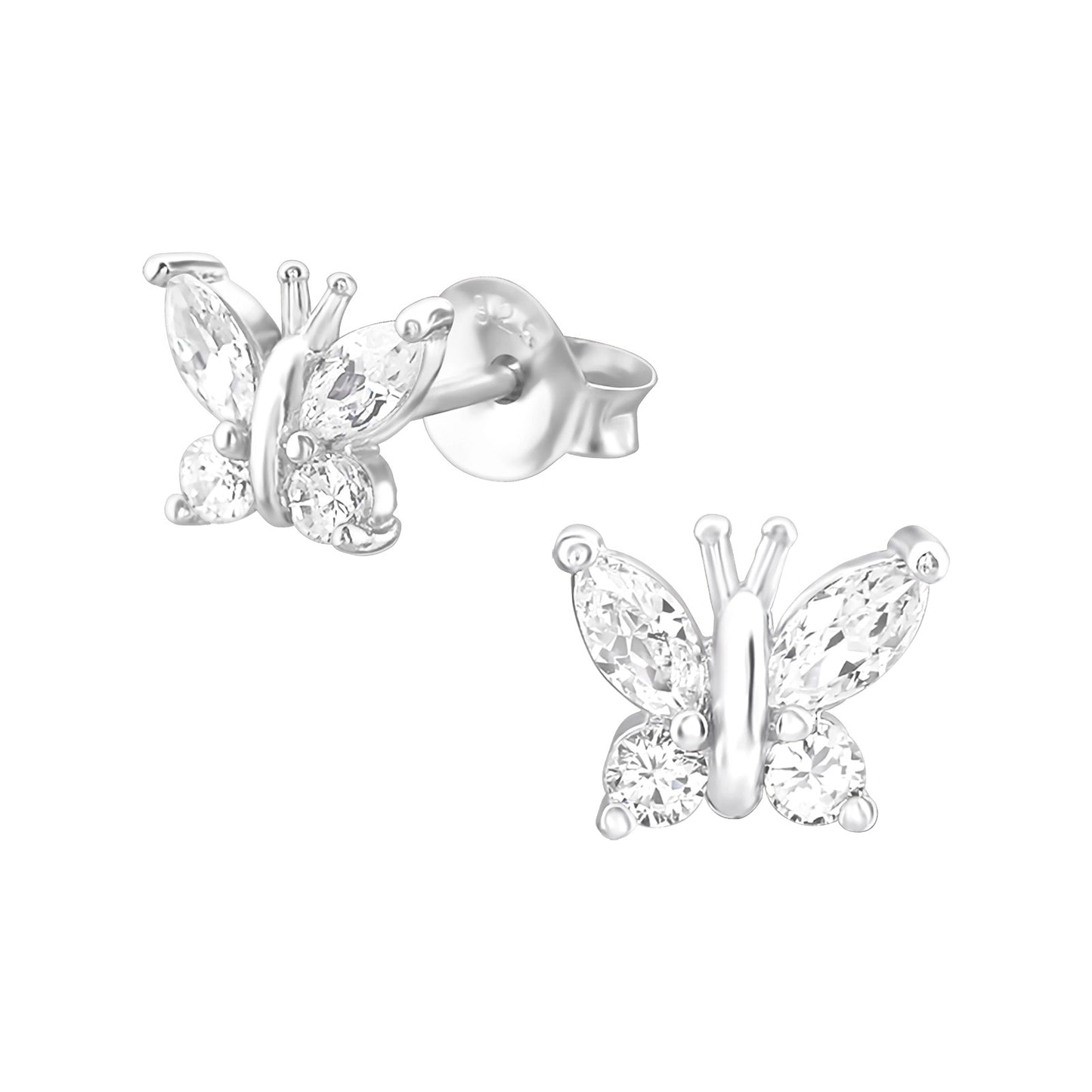 Butterfly Cubic Zirconia Ear Studs - Sterling Silver Earrings