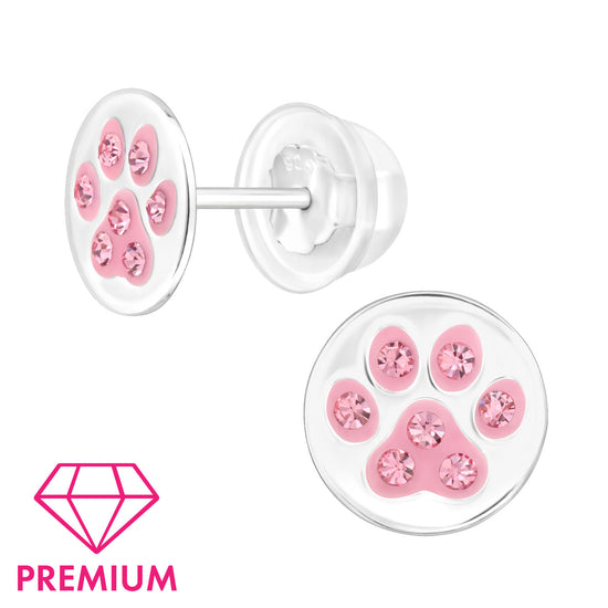 Dog Pink Paw Print (Sterling Silver) - Kids Jewellery Set, Necklace & Earrings