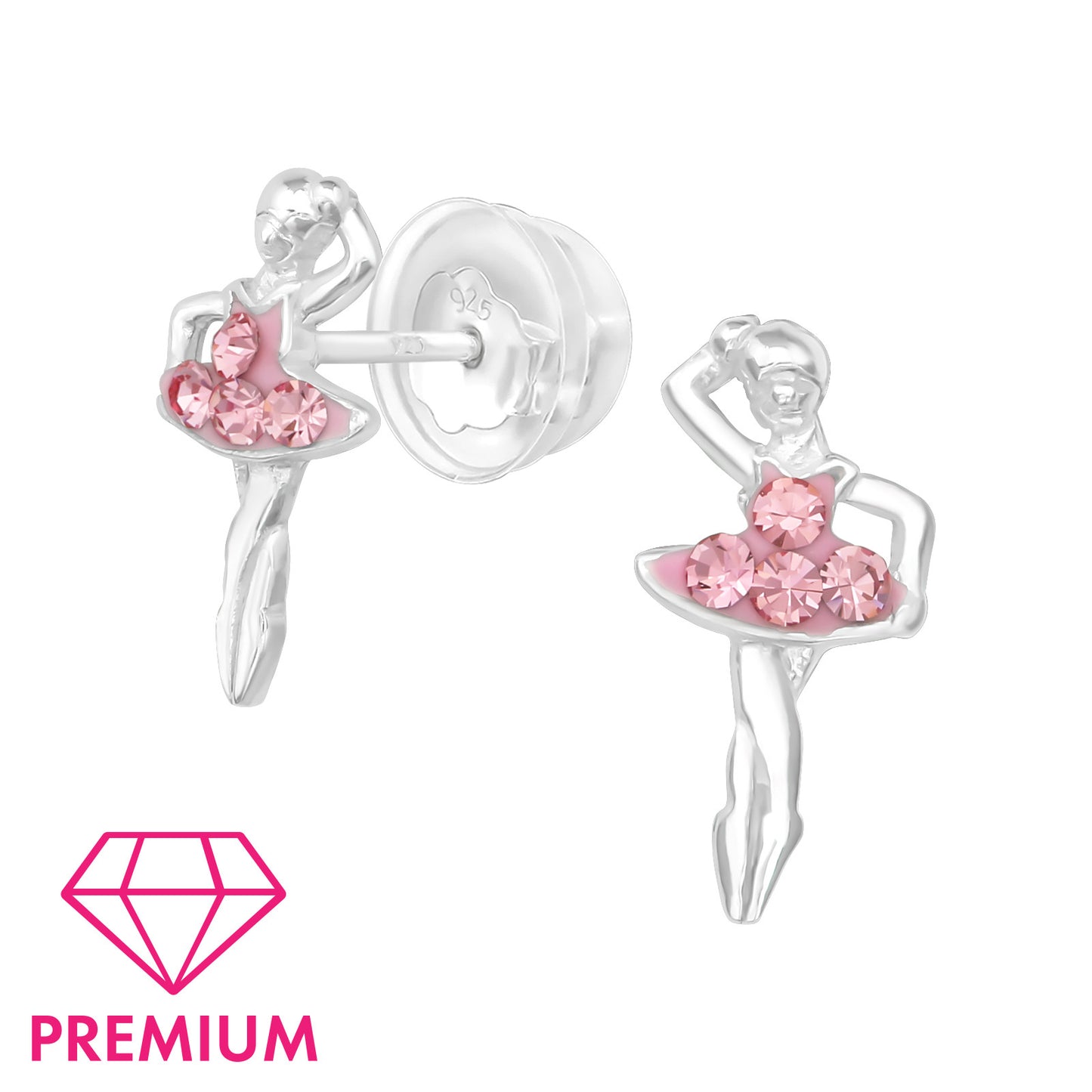 Children's Dazzling Ballerina Studs - Pink Crystal Diamontes over Sterling Silver