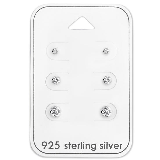 925 Sterling Silver Diamante Stud Earring Pack