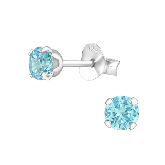Blue Crystal Stud Earrings - Cubic Zirconia Sterling Silver
