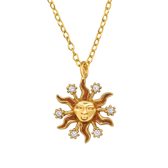 Sun Necklace in Gold Crystal, Sterling Silver - Hypoallergenic