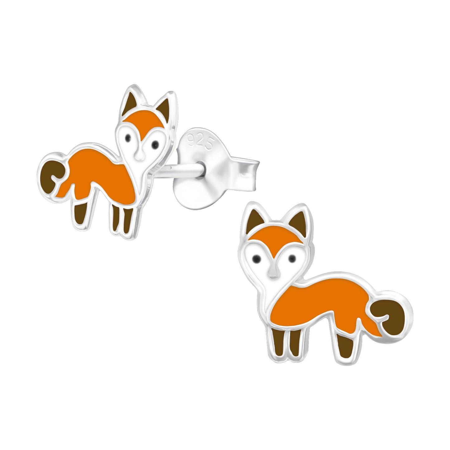 Fox Earrings, Sterling Silver Ear Studs for Children