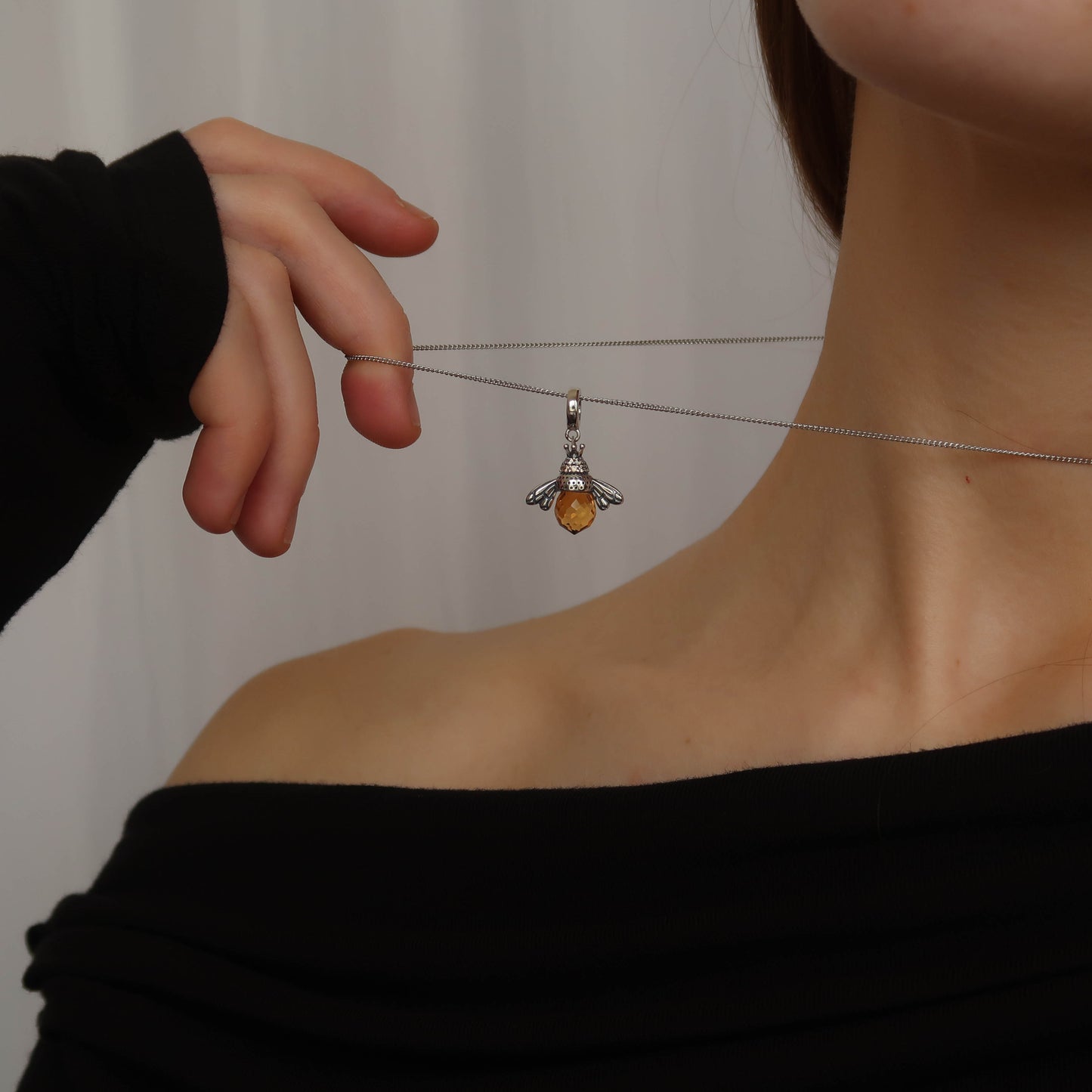 Orange Bee Charm Necklace - Made from Sterling Silver