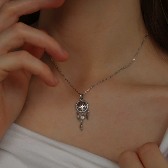 SILVER TREE OF LIFE NECKLACE - with Hanging Feather Charms