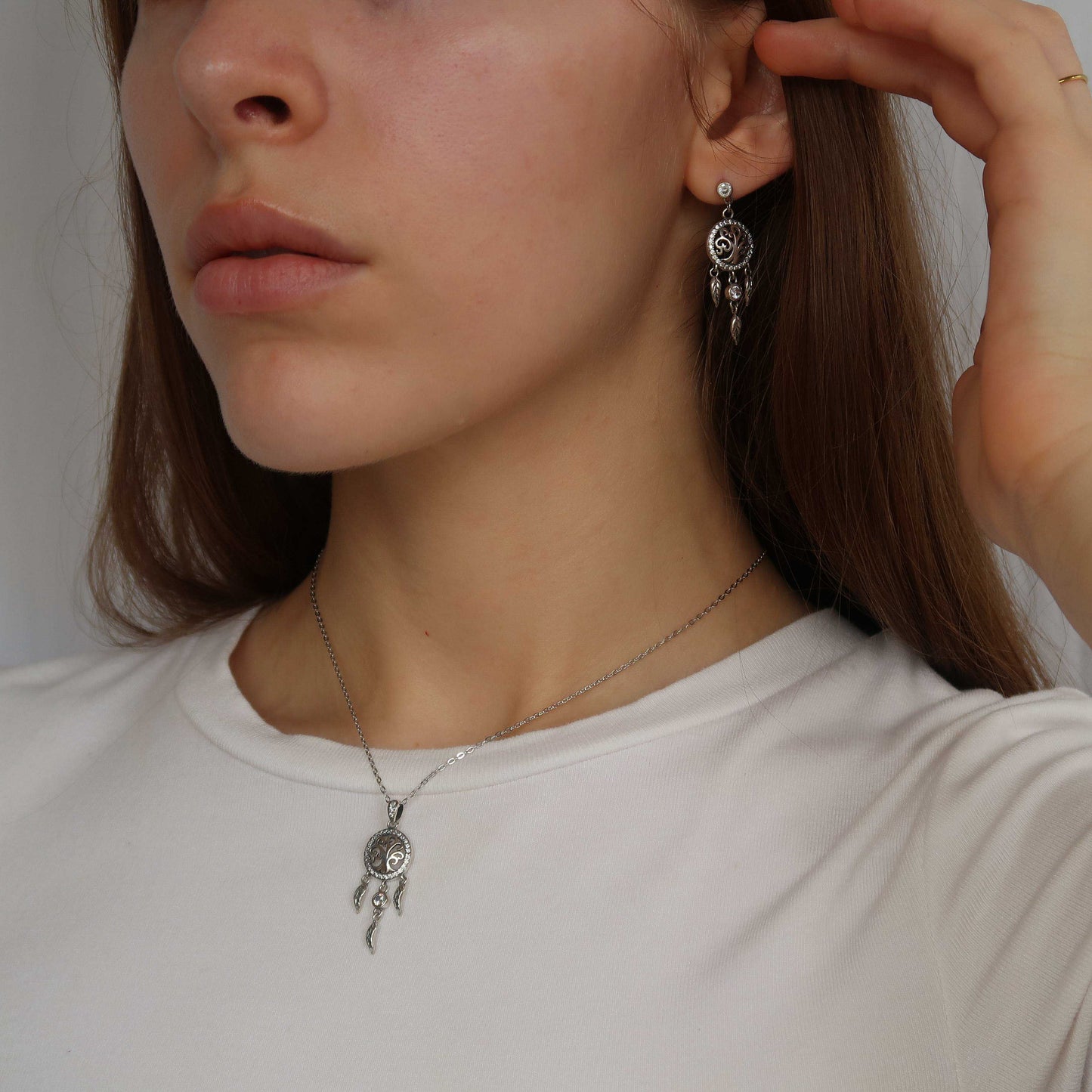 SILVER TREE OF LIFE NECKLACE - with Hanging Feather Charms