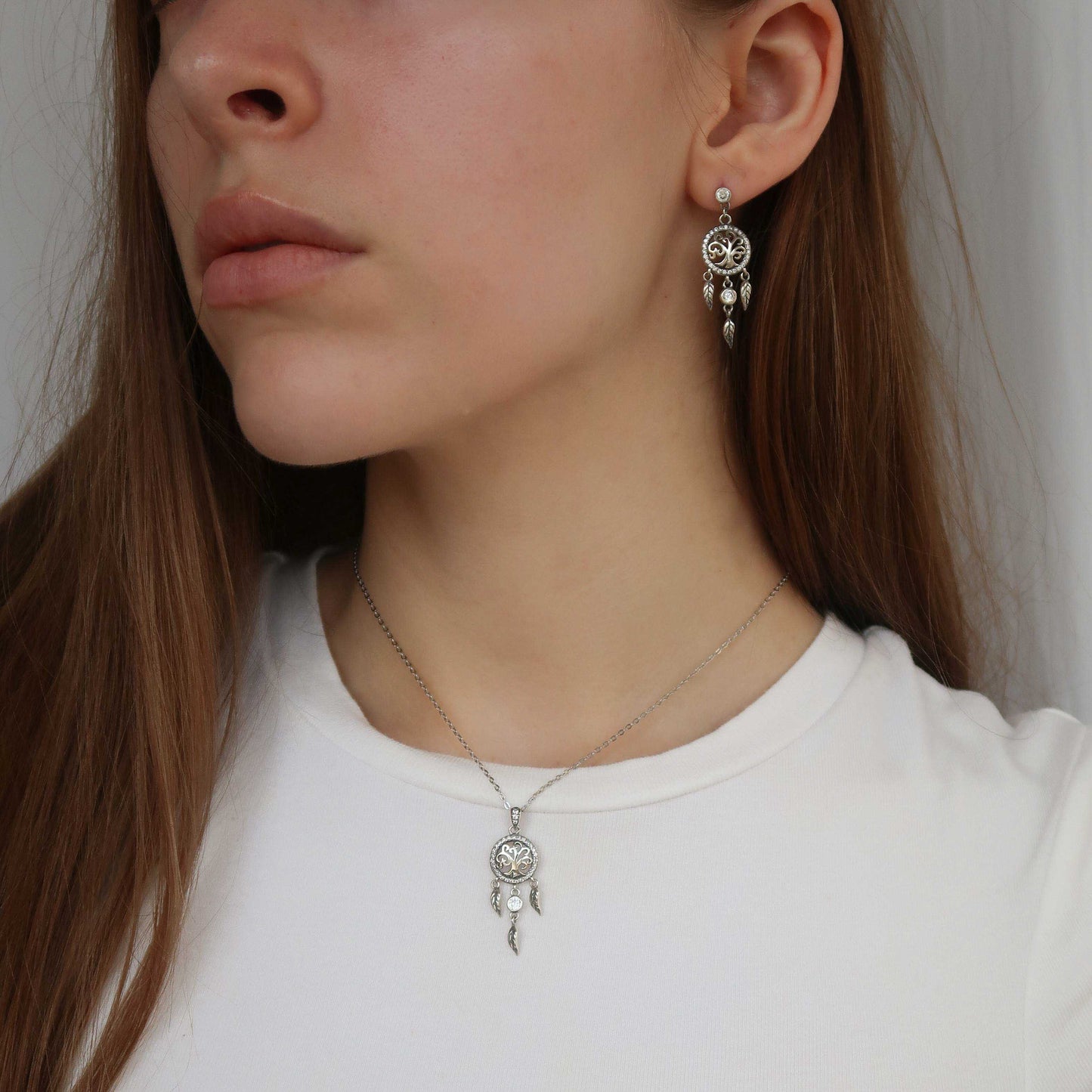 SILVER TREE OF LIFE NECKLACE - with Hanging Feather Charms