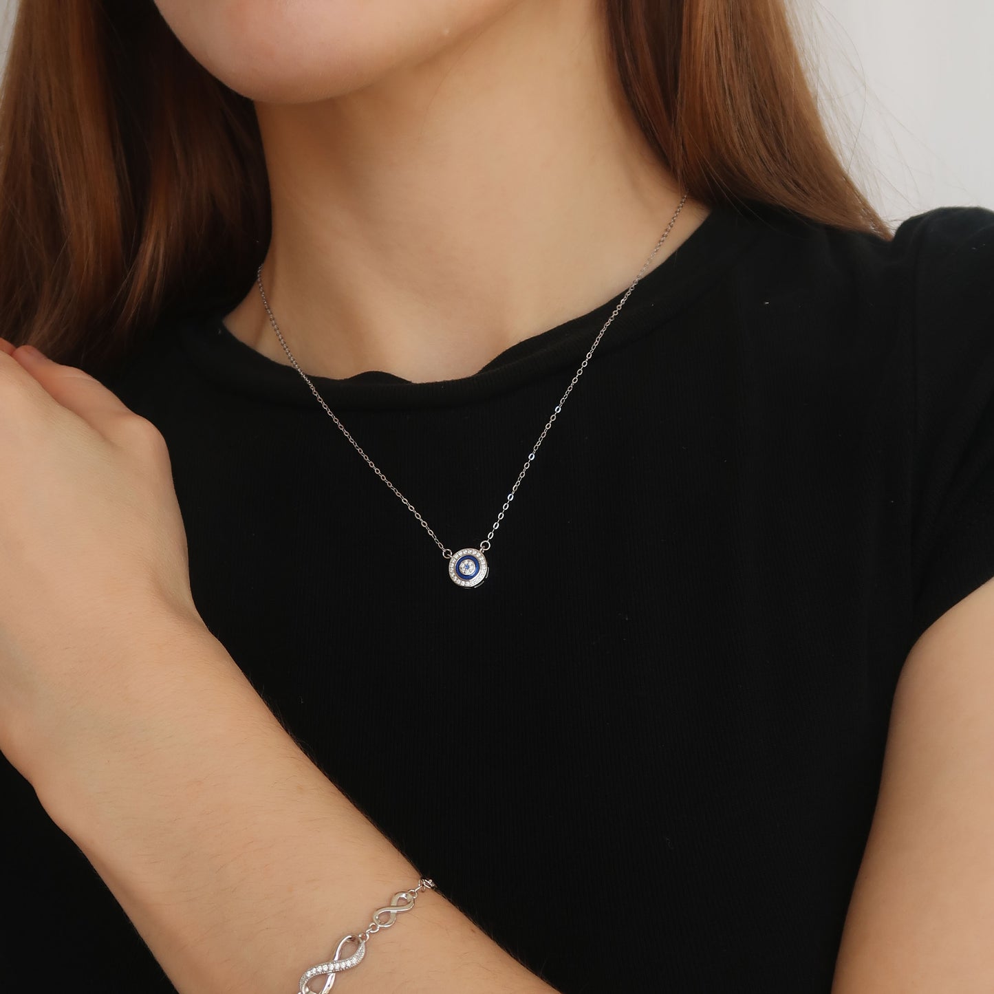 Evil Eye Protection Pendant - Sterling Silver Necklace (38-45cm)