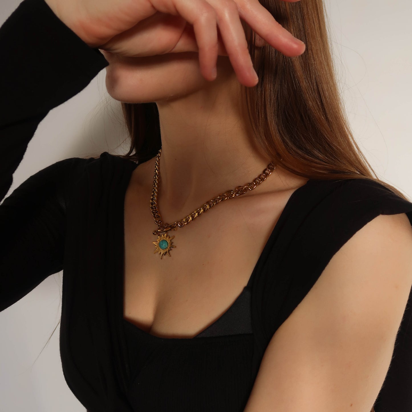 The Sun is Blue Marble - Gold Stone Sun Necklace